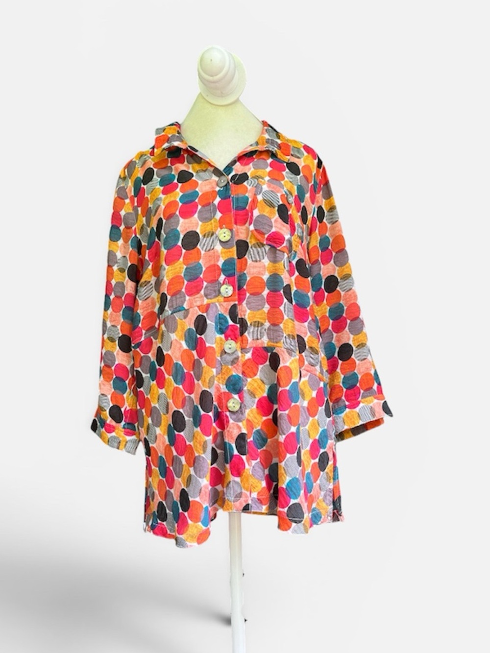 John Mark Polka Dot Button Front Tunic in Multi Color/Art Wear Sz S